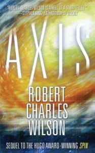 Axis by Robert Charles Wilson book cover with aggressive red swirl under the title